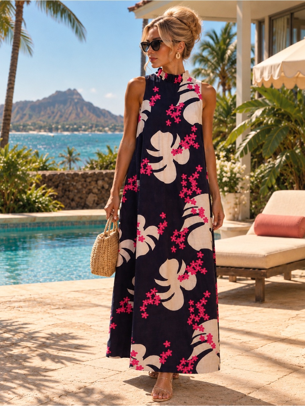 Authentic Vintage 1960s Hoaloha Hawaii Hawaiian Floral Maxi Holomū Dress XS